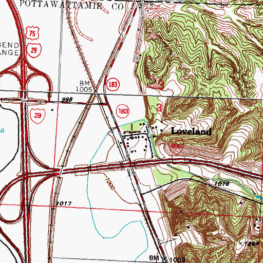 Topographic Map of Loveland Census Designated Place, IA