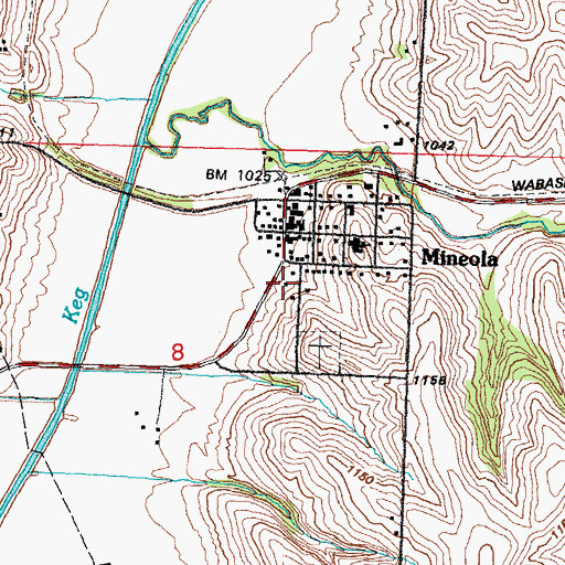 Topographic Map of Mineola Census Designated Place, IA