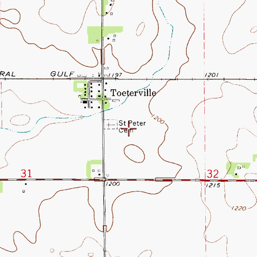 Topographic Map of Toeterville Census Designated Place, IA