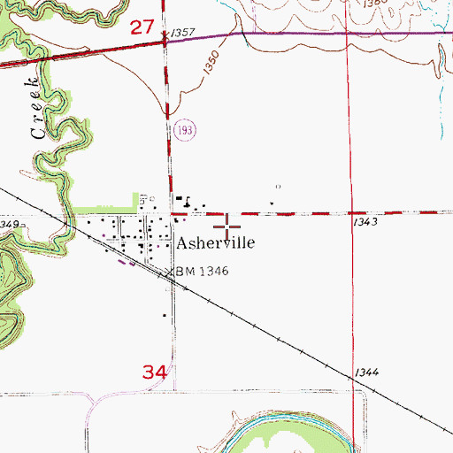 Topographic Map of Asherville Census Designated Place, KS