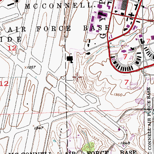 Topographic Map of McConnell Air Force Base Census Designated Place, KS