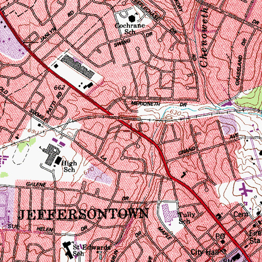 Topographic Map of Southeast Jefferson Division, KY