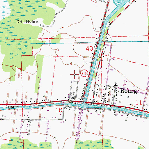 Topographic Map of Bourg Census Designated Place, LA