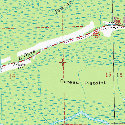 Topographic Map of Kraemer Census Designated Place, LA