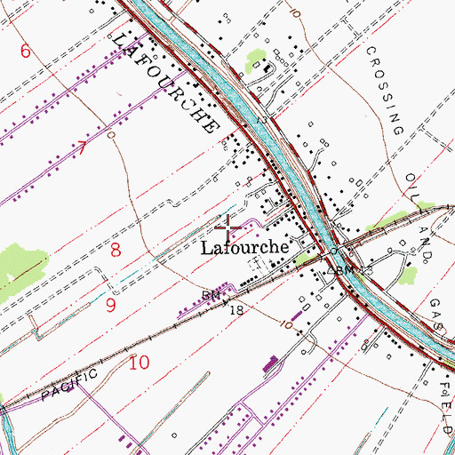 Topographic Map of Lafourche Crossing Census Designated Place, LA