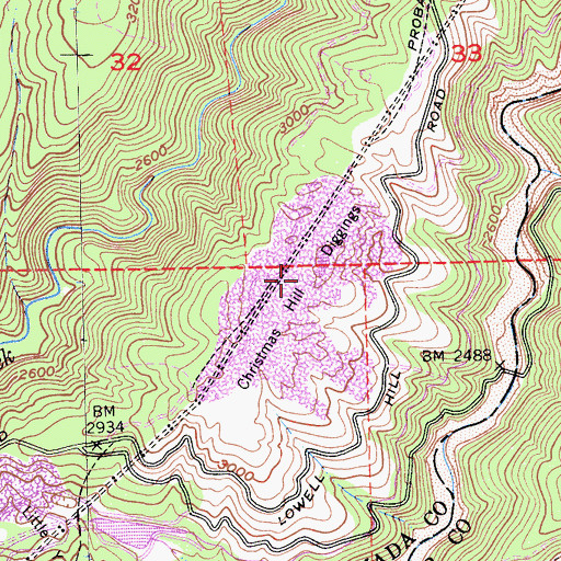 Topographic Map of Christmas Hill Diggings, CA
