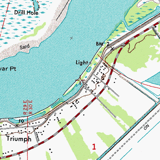 Topographic Map of Triumph Census Designated Place, LA