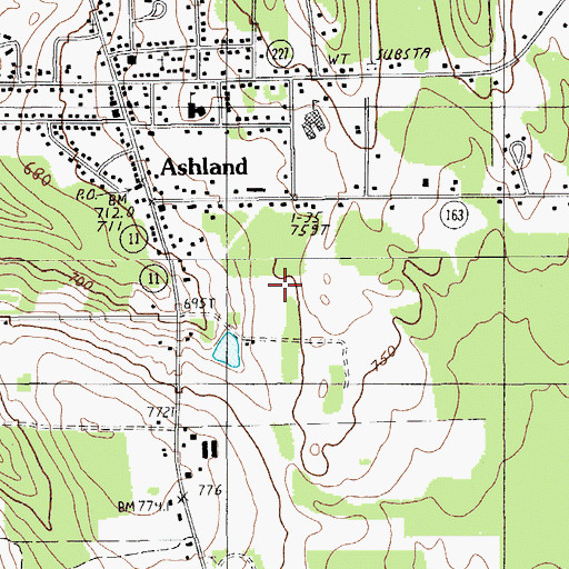 Topographic Map of Ashland Census Designated Place, ME