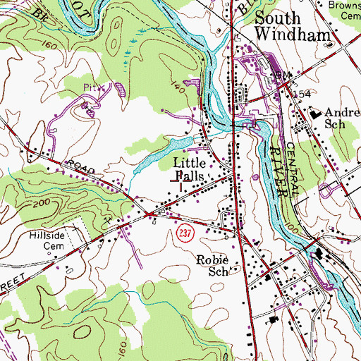 Topographic Map of Little Falls Census Designated Place, ME