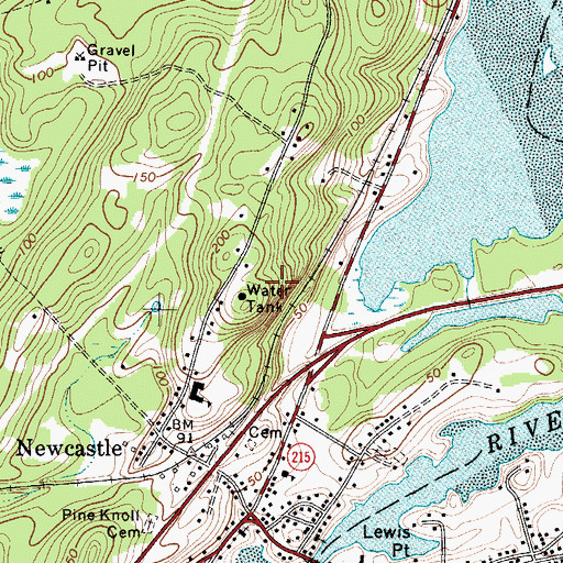 Topographic Map of Newcastle Census Designated Place, ME