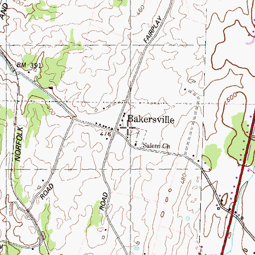 Topographic Map of Bakersville Census Designated Place, MD