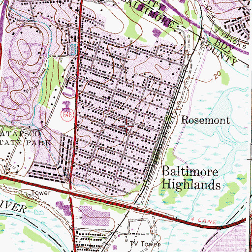 Topographic Map of Baltimore Highlands Census Designated Place, MD