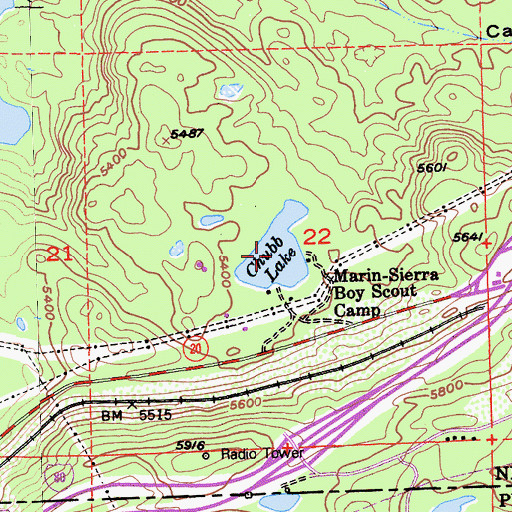 Topographic Map of Chubb Lake, CA