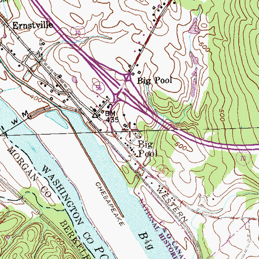 Topographic Map of Big Pool Census Designated Place, MD