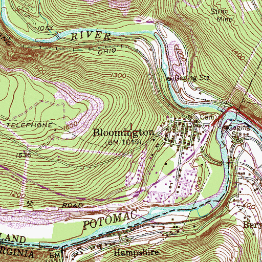 Topographic Map of Bloomington Census Designated Place, MD