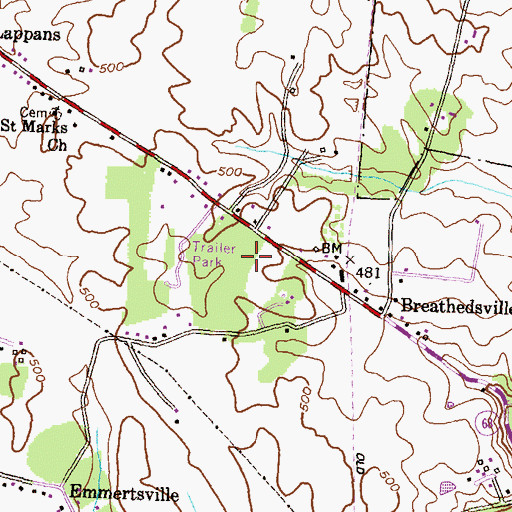 Topographic Map of Breathedsville Census Designated Place, MD