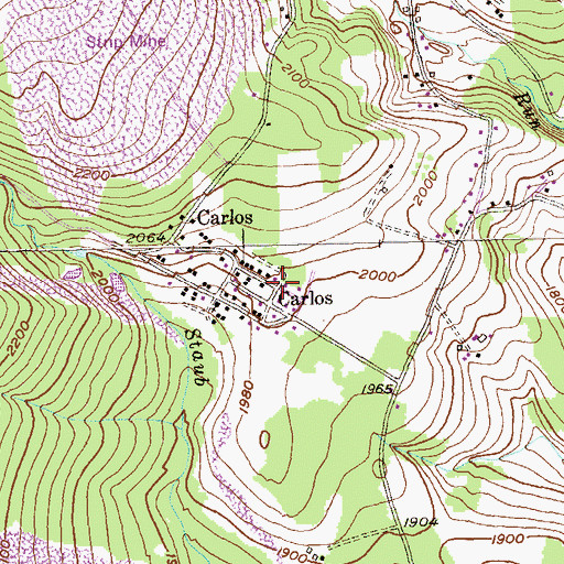 Topographic Map of Carlos Census Designated Place, MD