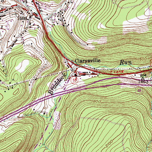Topographic Map of Clarysville Census Designated Place, MD
