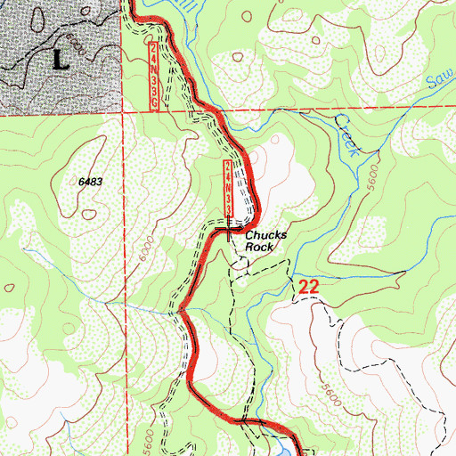 Topographic Map of Chucks Rock, CA