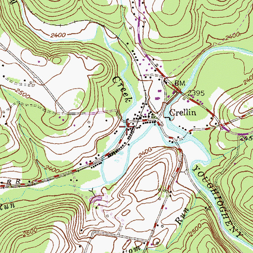 Topographic Map of Crellin Census Designated Place, MD