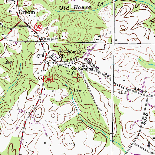Topographic Map of Croom Census Designated Place, MD