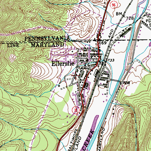 Topographic Map of Ellerslie Census Designated Place, MD