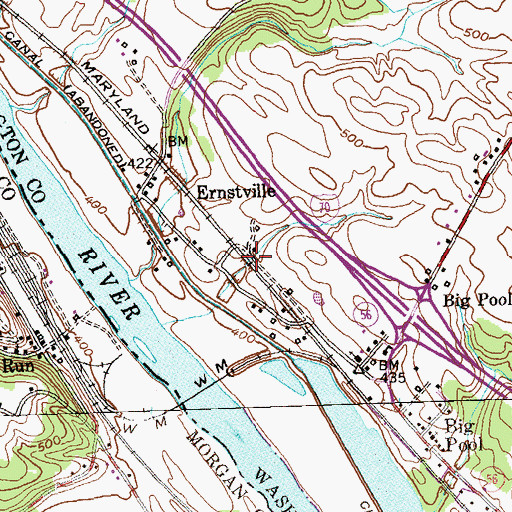 Topographic Map of Ernstville Census Designated Place, MD