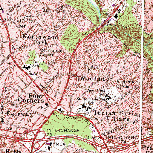 Topographic Map of Four Corners Census Designated Place, MD