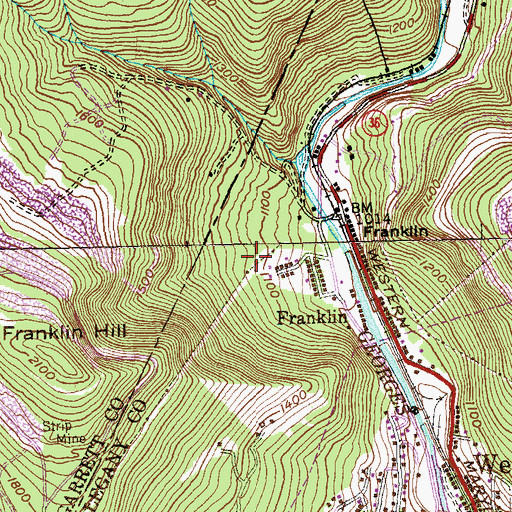 Topographic Map of Franklin Census Designated Place, MD