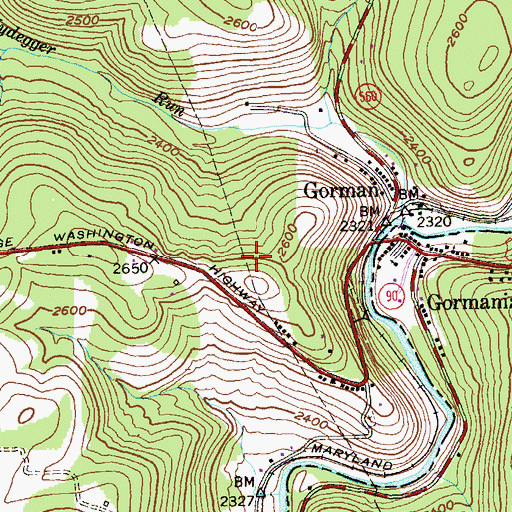 Topographic Map of Gorman Census Designated Place, MD