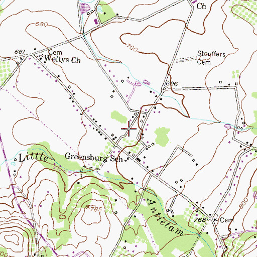 Topographic Map of Greensburg Census Designated Place, MD