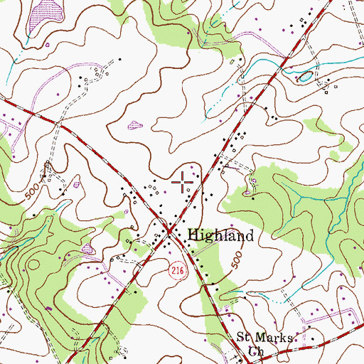 Topographic Map of Highland Census Designated Place, MD