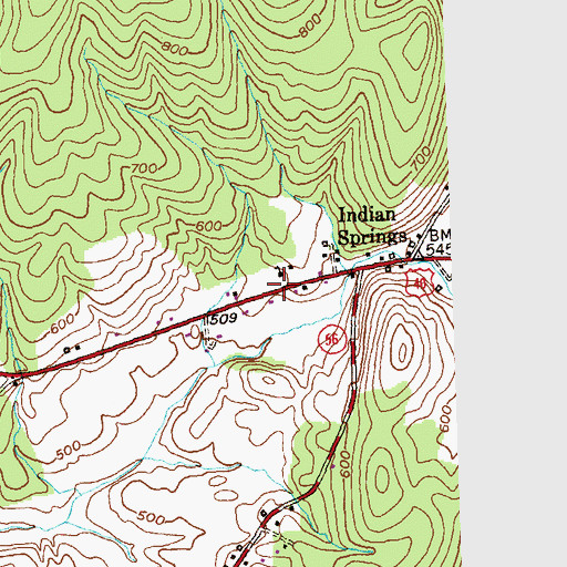 Topographic Map of Indian Springs Census Designated Place, MD