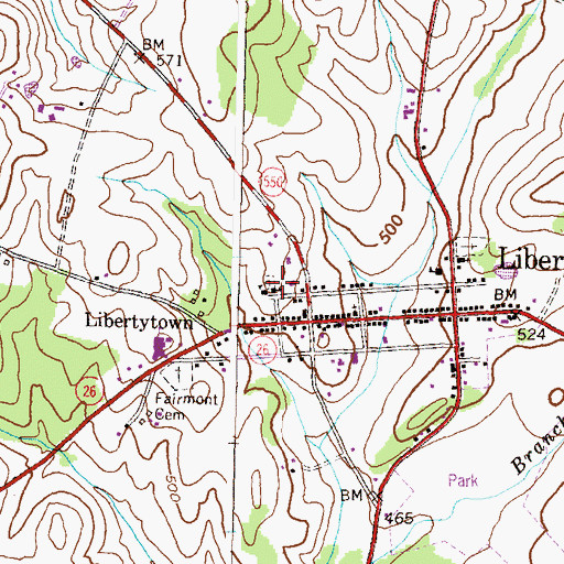 Topographic Map of Libertytown Census Designated Place, MD