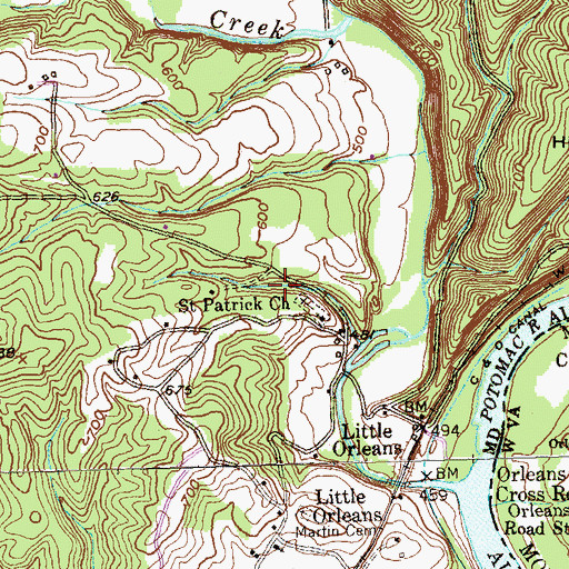 Topographic Map of Little Orleans Census Designated Place, MD