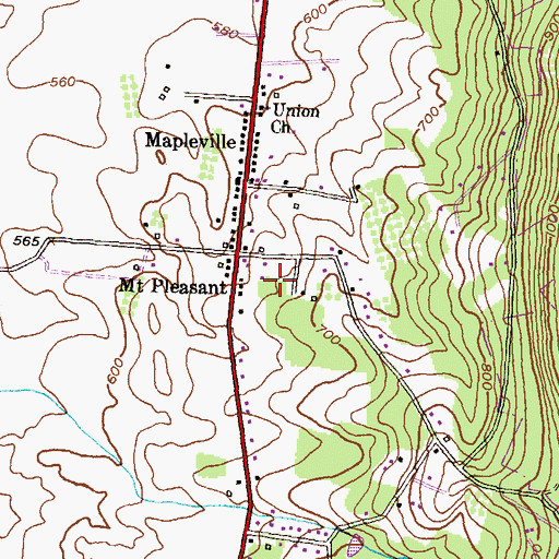 Topographic Map of Mapleville Census Designated Place, MD