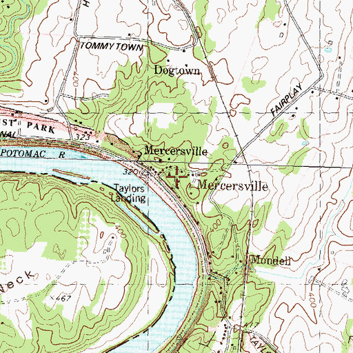 Topographic Map of Mercersville Census Designated Place, MD