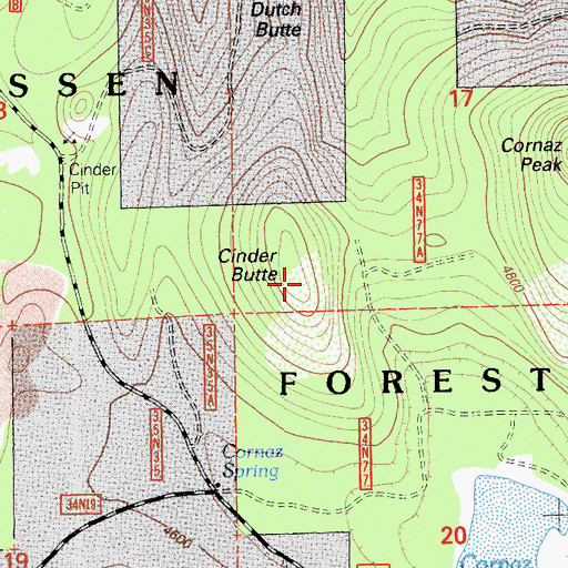 Topographic Map of Cinder Butte, CA