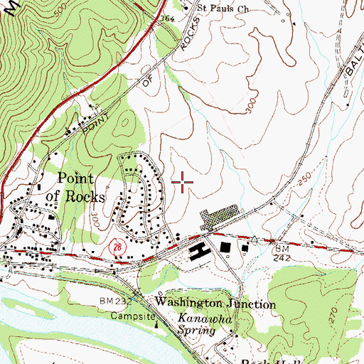 Topographic Map of Point of Rocks Census Designated Place, MD