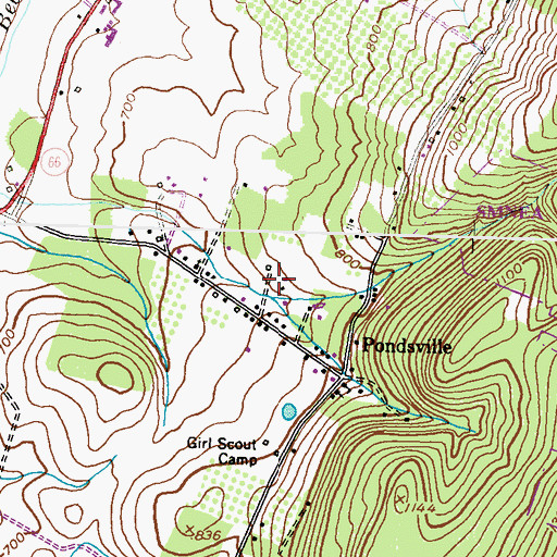 Topographic Map of Pondsville Census Designated Place, MD