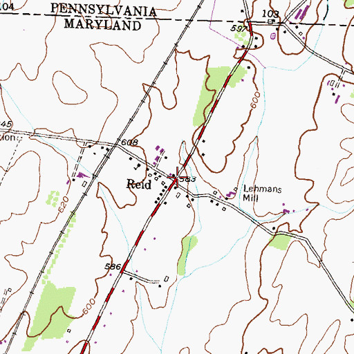 Topographic Map of Reid Census Designated Place, MD