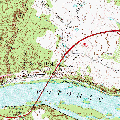 Topographic Map of Sandy Hook Census Designated Place, MD