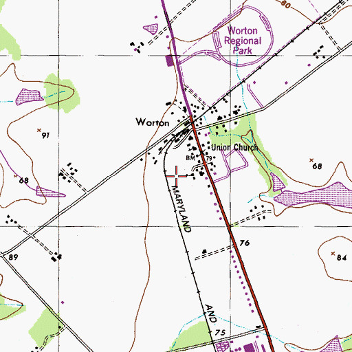 Topographic Map of Worton Census Designated Place, MD