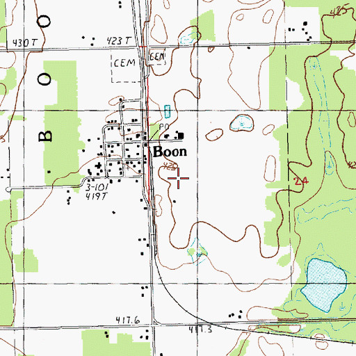 Topographic Map of Boon Census Designated Place, MI