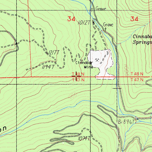 Topographic Map of Cinnabar Mine, CA
