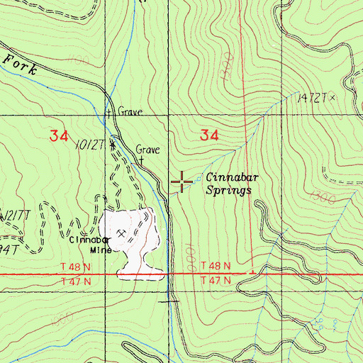 Topographic Map of Cinnabar Springs, CA