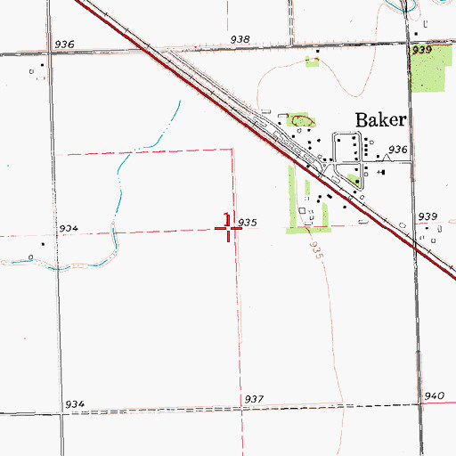 Topographic Map of Baker Census Designated Place, MN