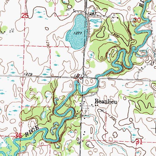 Topographic Map of Beaulieu Census Designated Place, MN