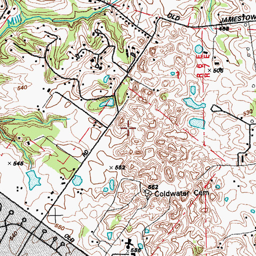 Topographic Map of Old Jamestown Census Designated Place, MO