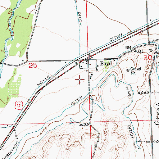 Topographic Map of Boyd Census Designated Place, MT